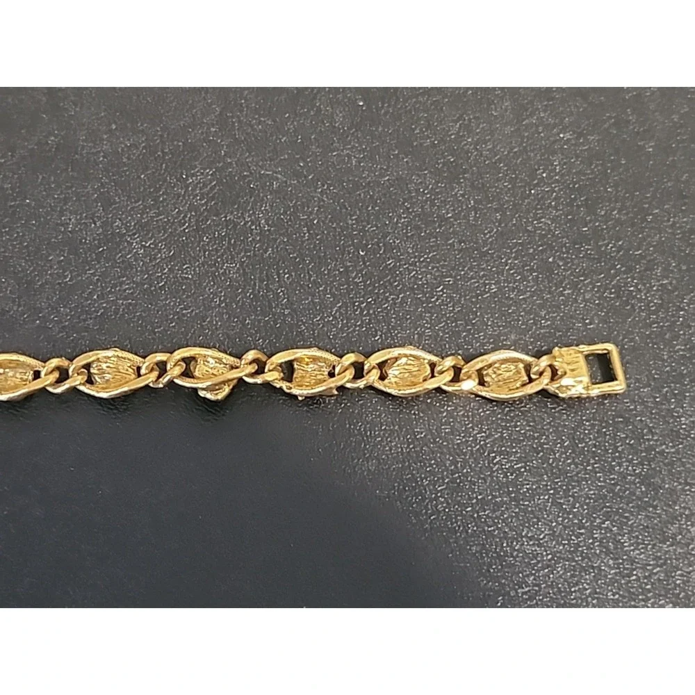 Vintage Goldette NY‎ Gold Tone Charm Bracelet Faux Gem Victorian Revival Signed